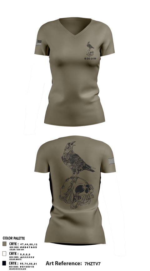 Women's Short Sleeve Vneck Shirt, E CO 2-39, Army, Teamtime, Team time, sublimation, custom sports apparel, team uniforms, spirit wear, spiritwear, sports uniforms, custom shirts, team store, custom team store, fundraiser sports, apparel fundraiser
