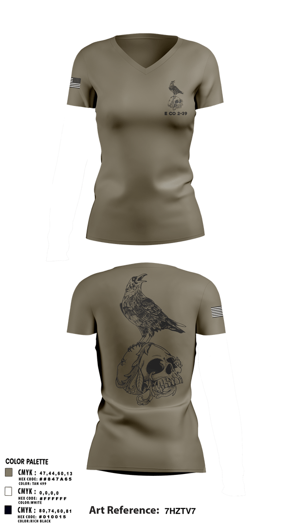 Women's Short Sleeve Vneck Shirt, E CO 2-39, Army, Teamtime, Team time, sublimation, custom sports apparel, team uniforms, spirit wear, spiritwear, sports uniforms, custom shirts, team store, custom team store, fundraiser sports, apparel fundraiser