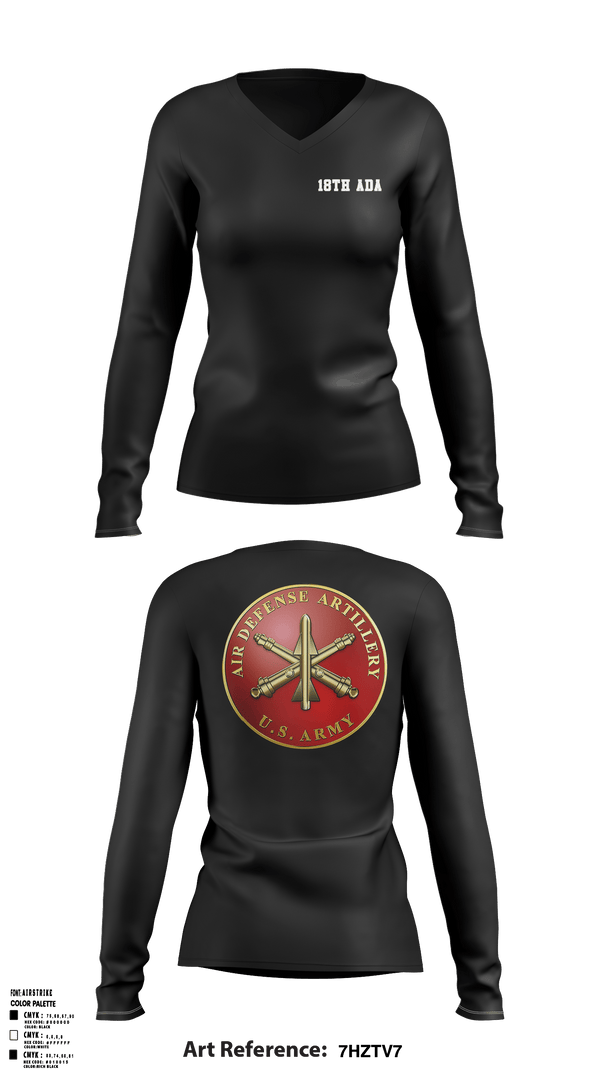 Women's Long Sleeve Vneck Shirt, 18th ADA, Army, Teamtime, Team time, sublimation, custom sports apparel, team uniforms, spirit wear, spiritwear, sports uniforms, custom shirts, team store, custom team store, fundraiser sports, apparel fundraiser