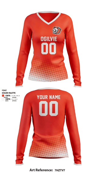 Women's Long Sleeve Vneck Shirt, Ogilvie High School Volleyball, Men's Volleyball, Teamtime, Team time, sublimation, custom sports apparel, team uniforms, spirit wear, spiritwear, sports uniforms, custom shirts, team store, custom team store, fundraiser sports, apparel fundraiser
