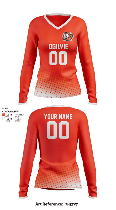 Ogilvie High School Volleyball 29026431 Women's Long Sleeve V-neck Shirt - 1