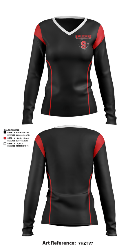 Women's Long Sleeve Vneck Shirt, Shelbyville High School Basketball, Women's Basketball, Teamtime, Team time, sublimation, custom sports apparel, team uniforms, spirit wear, spiritwear, sports uniforms, custom shirts, team store, custom team store, fundraiser sports, apparel fundraiser