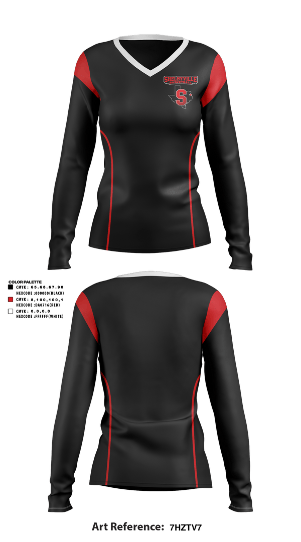 Women's Long Sleeve Vneck Shirt, Shelbyville High School Basketball, Women's Basketball, Teamtime, Team time, sublimation, custom sports apparel, team uniforms, spirit wear, spiritwear, sports uniforms, custom shirts, team store, custom team store, fundraiser sports, apparel fundraiser