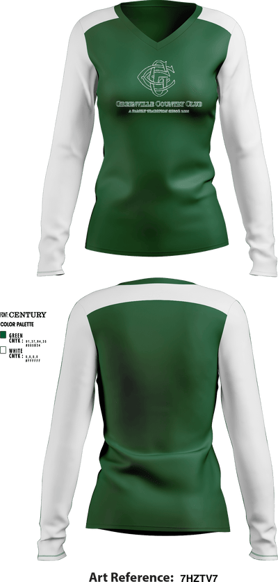 Greenville Country Club Pickleball 97084256 Women's Long Sleeve V-neck Shirt - 1