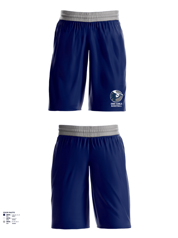 Womens Basketball Shorts, IRHS Girls Basketball, Women's Basketball, Teamtime, Team time, sublimation, custom sports apparel, team uniforms, spirit wear, spiritwear, sports uniforms, custom shirts, team store, custom team store, fundraiser sports, apparel fundraiser