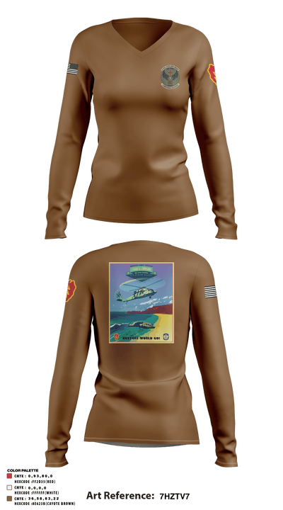 C CO 3-25 Dustoff 93146032 Women's Long Sleeve V-neck Shirt - 63
