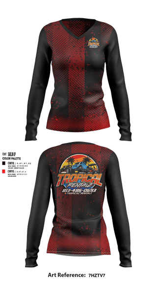 Women's Long Sleeve Vneck Shirt, Tropical Rentalz, , Teamtime, Team time, sublimation, custom sports apparel, team uniforms, spirit wear, spiritwear, sports uniforms, custom shirts, team store, custom team store, fundraiser sports, apparel fundraiser