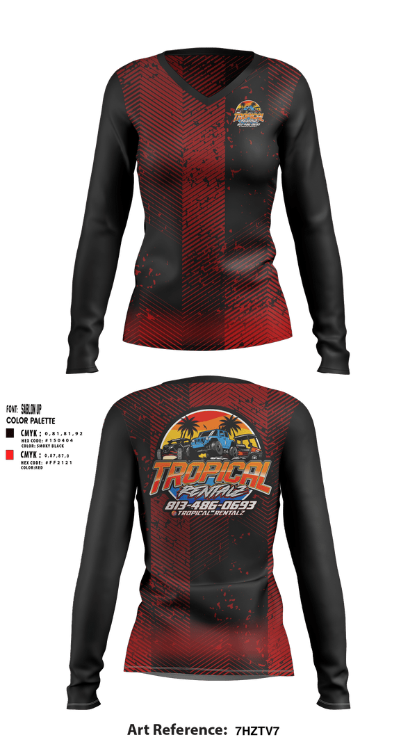 Women's Long Sleeve Vneck Shirt, Tropical Rentalz, , Teamtime, Team time, sublimation, custom sports apparel, team uniforms, spirit wear, spiritwear, sports uniforms, custom shirts, team store, custom team store, fundraiser sports, apparel fundraiser