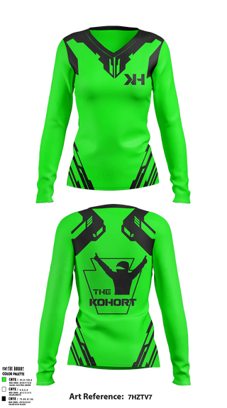 Women's Long Sleeve Vneck Shirt, The Kohort, E-Sports, Teamtime, Team time, sublimation, custom sports apparel, team uniforms, spirit wear, spiritwear, sports uniforms, custom shirts, team store, custom team store, fundraiser sports, apparel fundraiser