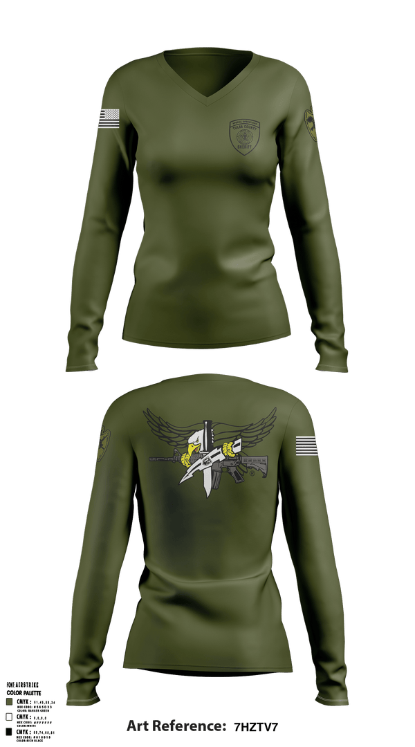 Women's Long Sleeve Vneck Shirt, Tulsa County Sheriff’s Office Special Weapons and Tactics, Police, Teamtime, Team time, sublimation, custom sports apparel, team uniforms, spirit wear, spiritwear, sports uniforms, custom shirts, team store, custom team store, fundraiser sports, apparel fundraiser