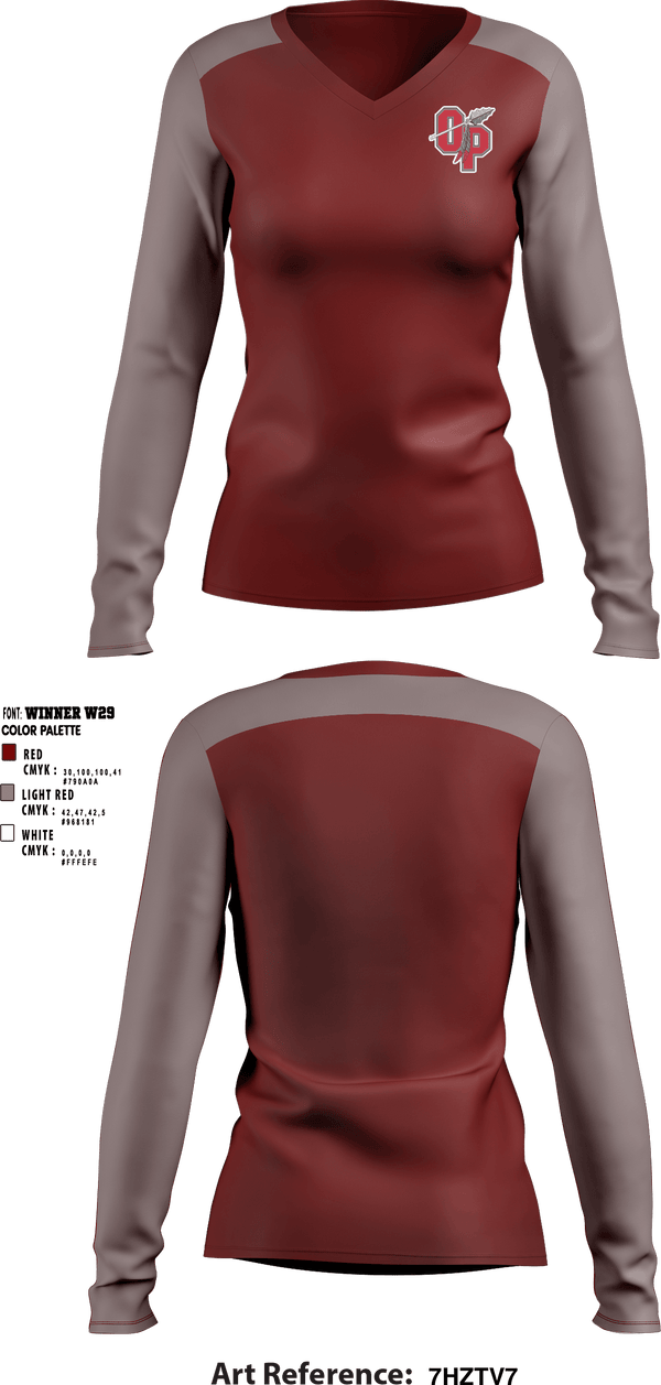 Women's Long Sleeve Vneck Shirt, Orangeburg Preparatory School, Spirit Store, Teamtime, Team time, sublimation, custom sports apparel, team uniforms, spirit wear, spiritwear, sports uniforms, custom shirts, team store, custom team store, fundraiser sports, apparel fundraiser