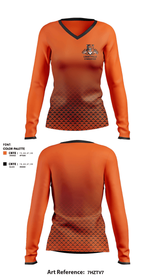 Women's Long Sleeve Vneck Shirt, Libertyville High School Gymnastics, Spirit Store, Teamtime, Team time, sublimation, custom sports apparel, team uniforms, spirit wear, spiritwear, sports uniforms, custom shirts, team store, custom team store, fundraiser sports, apparel fundraiser