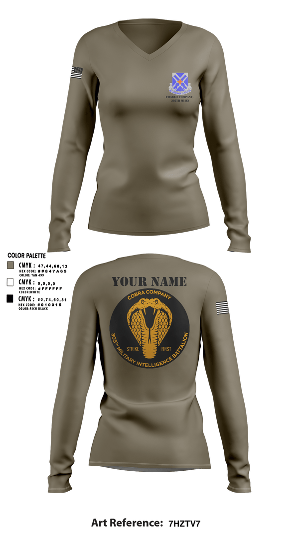 Women's Long Sleeve Vneck Shirt, Charlie Company, 305th MI BN, , Teamtime, Team time, sublimation, custom sports apparel, team uniforms, spirit wear, spiritwear, sports uniforms, custom shirts, team store, custom team store, fundraiser sports, apparel fundraiser