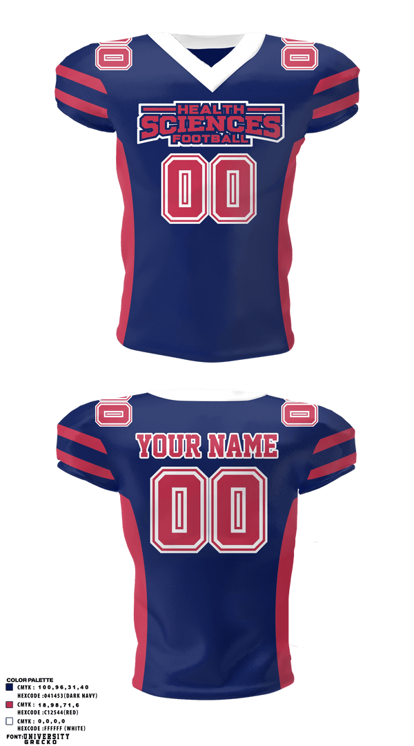 Football Jersey, Health Sciences High School Football, Football, Teamtime, Team time, sublimation, custom sports apparel, team uniforms, spirit wear, spiritwear, sports uniforms, custom shirts, team store, custom team store, fundraiser sports, apparel fundraiser
