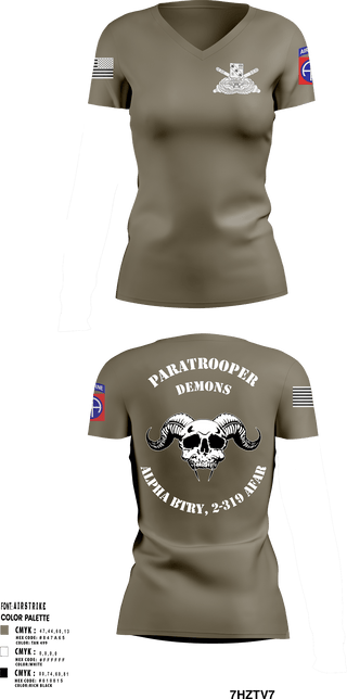 Women's Short Sleeve Vneck Shirt, ALPHA BTRY, 2-319th AFAR, Army, Teamtime, Team time, sublimation, custom sports apparel, team uniforms, spirit wear, spiritwear, sports uniforms, custom shirts, team store, custom team store, fundraiser sports, apparel fundraiser