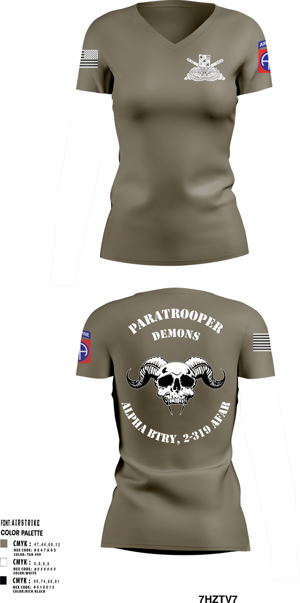 Women's Short Sleeve Vneck Shirt, ALPHA BTRY, 2-319th AFAR, Army, Teamtime, Team time, sublimation, custom sports apparel, team uniforms, spirit wear, spiritwear, sports uniforms, custom shirts, team store, custom team store, fundraiser sports, apparel fundraiser