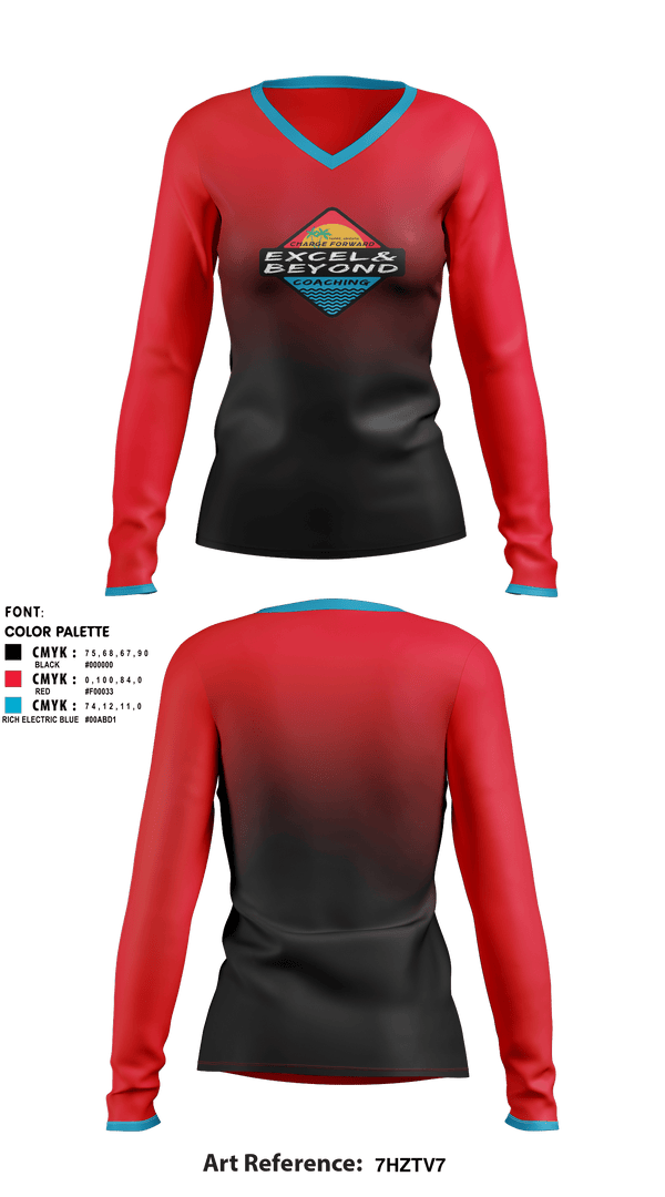 Women's Long Sleeve Vneck Shirt, Excel & Beyond Coaching, Cycling, Teamtime, Team time, sublimation, custom sports apparel, team uniforms, spirit wear, spiritwear, sports uniforms, custom shirts, team store, custom team store, fundraiser sports, apparel fundraiser