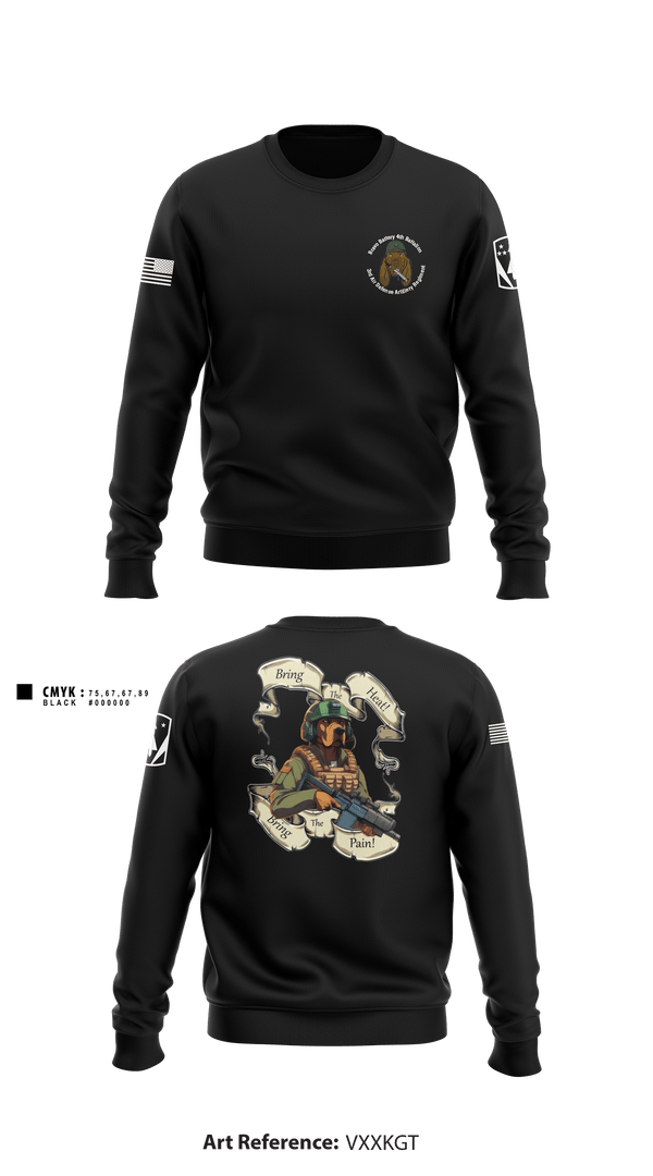 Crew Neck Sweatshirt, Bravo Battery, 4th Battalion, 3rd Air Defense Artillery Regiment, Army, Teamtime, Team time, sublimation, custom sports apparel, team uniforms, spirit wear, spiritwear, sports uniforms, custom shirts, team store, custom team store, fundraiser sports, apparel fundraiser