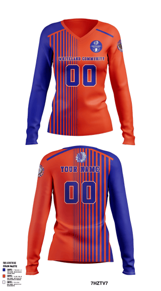 Women's Long Sleeve Vneck Shirt, Whiteland Community High School Volleyball, Men's Volleyball, Teamtime, Team time, sublimation, custom sports apparel, team uniforms, spirit wear, spiritwear, sports uniforms, custom shirts, team store, custom team store, fundraiser sports, apparel fundraiser