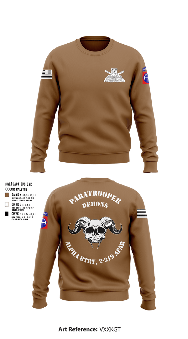Crew Neck Sweatshirt, ALPHA BTRY, 2-319th AFAR, Army, Teamtime, Team time, sublimation, custom sports apparel, team uniforms, spirit wear, spiritwear, sports uniforms, custom shirts, team store, custom team store, fundraiser sports, apparel fundraiser