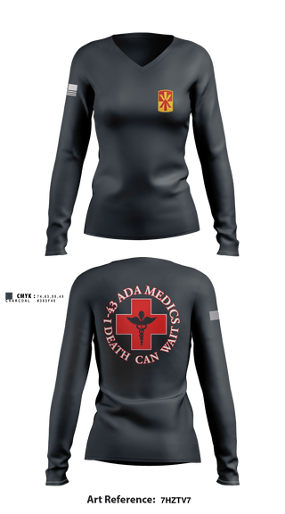 Women's Long Sleeve Vneck Shirt, Medics, 1-43 ADA, Army, Teamtime, Team time, sublimation, custom sports apparel, team uniforms, spirit wear, spiritwear, sports uniforms, custom shirts, team store, custom team store, fundraiser sports, apparel fundraiser