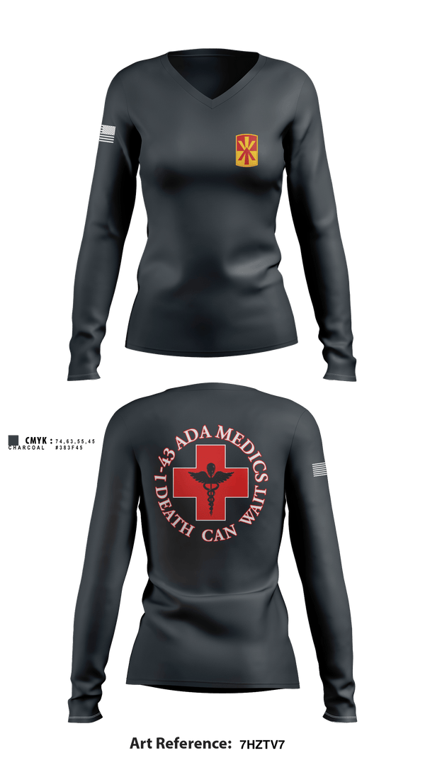 Women's Long Sleeve Vneck Shirt, Medics, 1-43 ADA, Army, Teamtime, Team time, sublimation, custom sports apparel, team uniforms, spirit wear, spiritwear, sports uniforms, custom shirts, team store, custom team store, fundraiser sports, apparel fundraiser