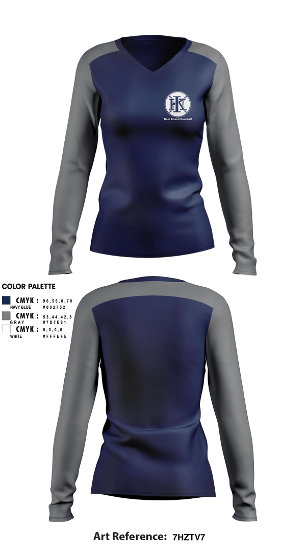 Women's Long Sleeve Vneck Shirt, Kent Island Baseball, Baseball, Teamtime, Team time, sublimation, custom sports apparel, team uniforms, spirit wear, spiritwear, sports uniforms, custom shirts, team store, custom team store, fundraiser sports, apparel fundraiser