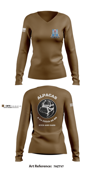 Women's Long Sleeve Vneck Shirt, Alpha Company 205th MI BN, Army, Teamtime, Team time, sublimation, custom sports apparel, team uniforms, spirit wear, spiritwear, sports uniforms, custom shirts, team store, custom team store, fundraiser sports, apparel fundraiser