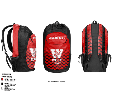 Gear Bag, West Middle School Cheer, Cheer, Teamtime, Team time, sublimation, custom sports apparel, team uniforms, spirit wear, spiritwear, sports uniforms, custom shirts, team store, custom team store, fundraiser sports, apparel fundraiser