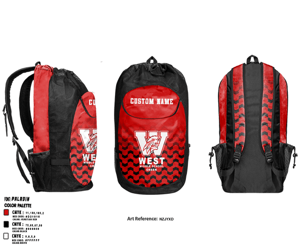 Gear Bag, West Middle School Cheer, Cheer, Teamtime, Team time, sublimation, custom sports apparel, team uniforms, spirit wear, spiritwear, sports uniforms, custom shirts, team store, custom team store, fundraiser sports, apparel fundraiser