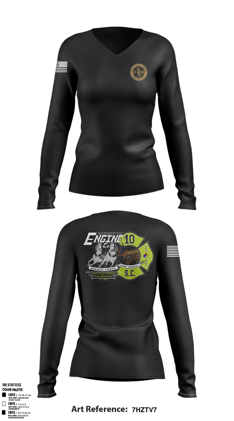 Women's Long Sleeve Vneck Shirt, South Spartanburg Fire District, Fire Department, Teamtime, Team time, sublimation, custom sports apparel, team uniforms, spirit wear, spiritwear, sports uniforms, custom shirts, team store, custom team store, fundraiser sports, apparel fundraiser