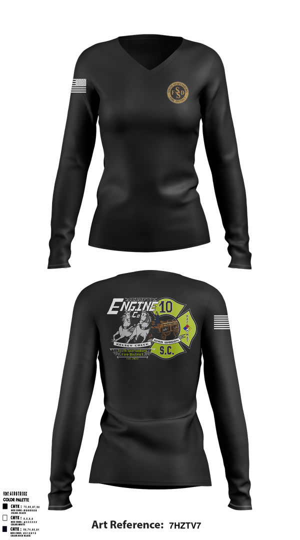 Women's Long Sleeve Vneck Shirt, South Spartanburg Fire District, Fire Department, Teamtime, Team time, sublimation, custom sports apparel, team uniforms, spirit wear, spiritwear, sports uniforms, custom shirts, team store, custom team store, fundraiser sports, apparel fundraiser