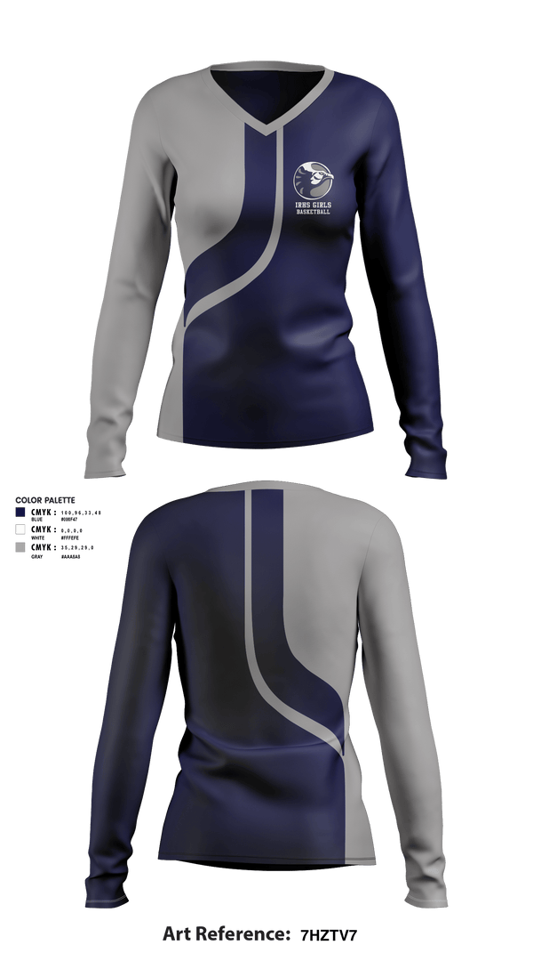 Women's Long Sleeve Vneck Shirt, IRHS Girls Basketball, Women's Basketball, Teamtime, Team time, sublimation, custom sports apparel, team uniforms, spirit wear, spiritwear, sports uniforms, custom shirts, team store, custom team store, fundraiser sports, apparel fundraiser