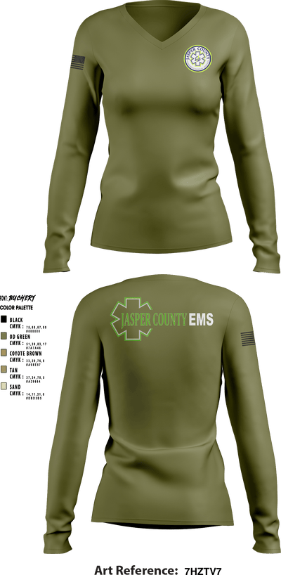Jasper County EMS 69252235 Women's Long Sleeve V-neck Shirt - 2