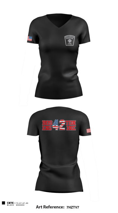 Boston Fire Department Engine-42 59280094 Women's Short Sleeve V-neck Shirt - 1