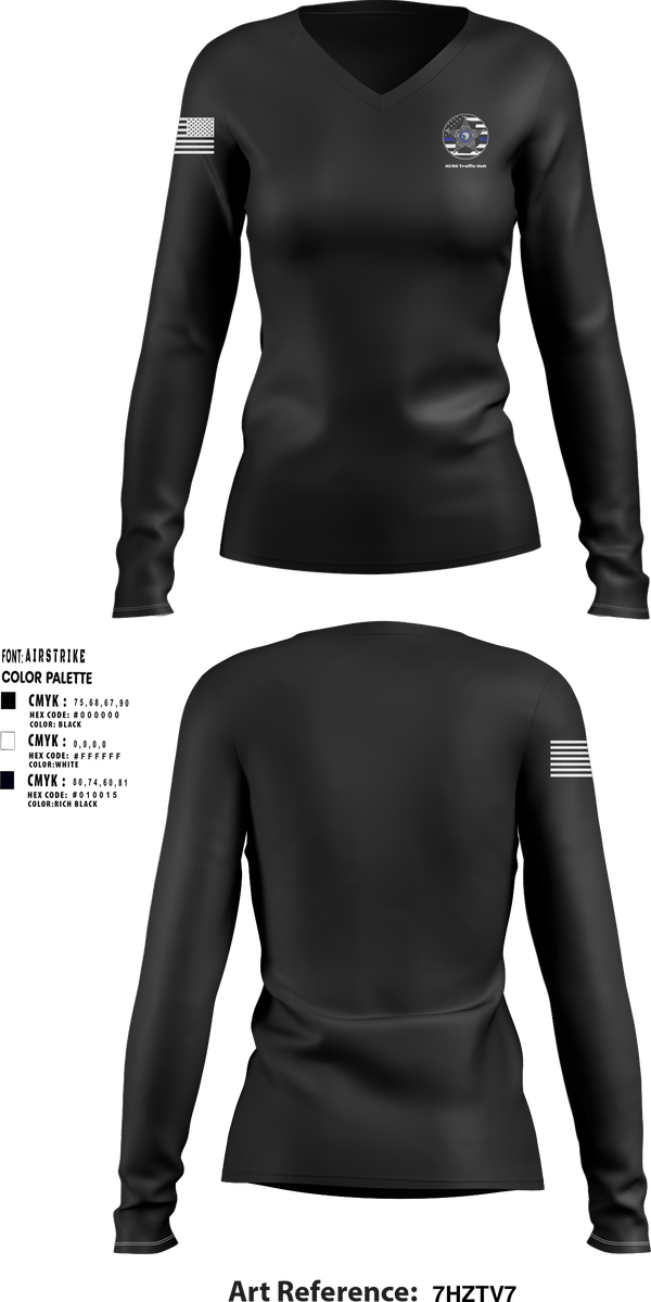 Women's Long Sleeve Vneck Shirt, HCSO Traffic Unit, Police, Teamtime, Team time, sublimation, custom sports apparel, team uniforms, spirit wear, spiritwear, sports uniforms, custom shirts, team store, custom team store, fundraiser sports, apparel fundraiser