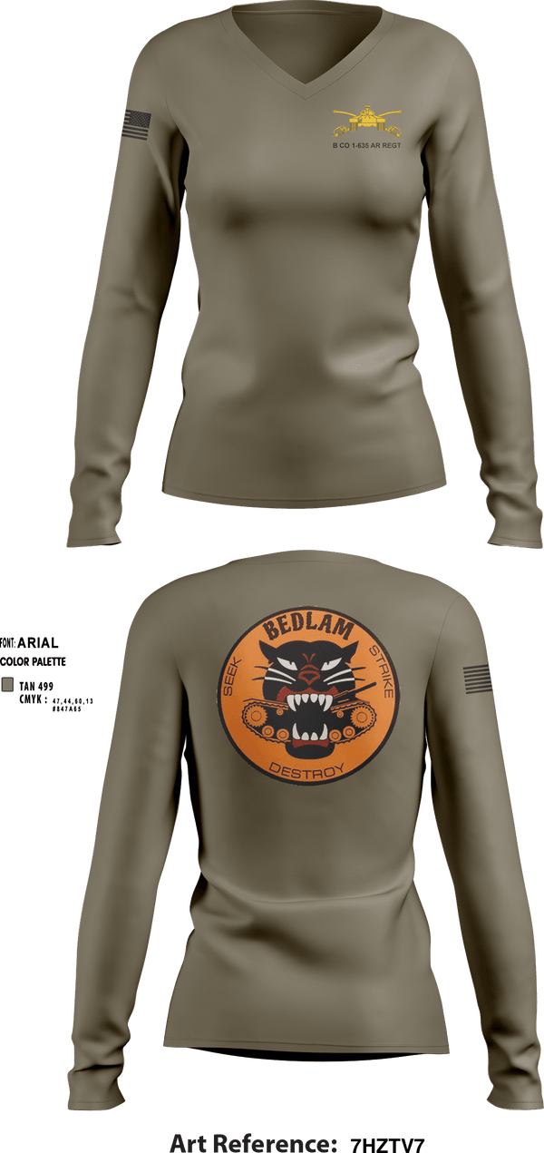 Women's Long Sleeve Vneck Shirt, HHC 1-635TH AR, National Guard, Teamtime, Team time, sublimation, custom sports apparel, team uniforms, spirit wear, spiritwear, sports uniforms, custom shirts, team store, custom team store, fundraiser sports, apparel fundraiser