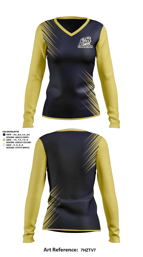 Women's Long Sleeve Vneck Shirt, El Segundo Eagles Softball, Softball, Teamtime, Team time, sublimation, custom sports apparel, team uniforms, spirit wear, spiritwear, sports uniforms, custom shirts, team store, custom team store, fundraiser sports, apparel fundraiser