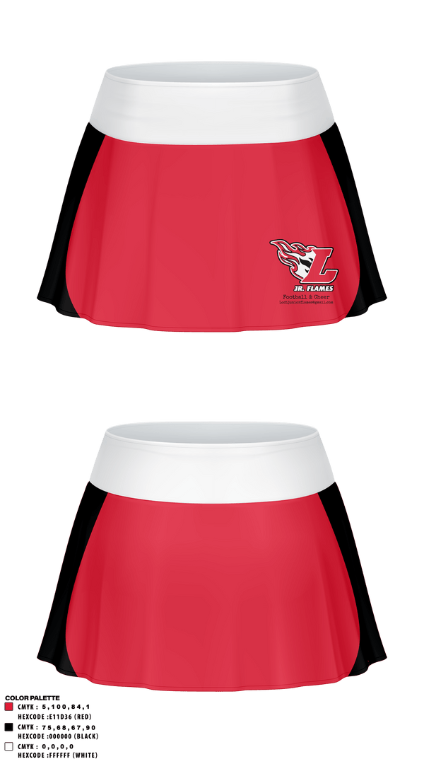 Skort, Lodi Jr Flames Football & Cheer, Cheer, Teamtime, Team time, sublimation, custom sports apparel, team uniforms, spirit wear, spiritwear, sports uniforms, custom shirts, team store, custom team store, fundraiser sports, apparel fundraiser
