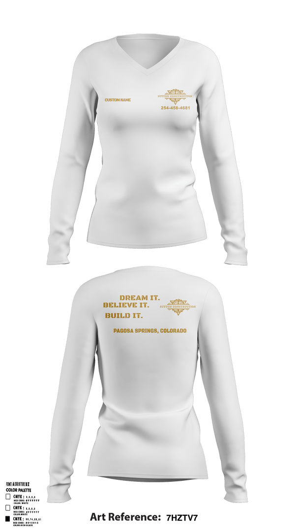 Women's Long Sleeve Vneck Shirt, Sutton Construction, , Teamtime, Team time, sublimation, custom sports apparel, team uniforms, spirit wear, spiritwear, sports uniforms, custom shirts, team store, custom team store, fundraiser sports, apparel fundraiser