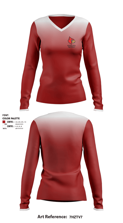 Women's Long Sleeve Vneck Shirt, Harmony Grove High School, Spirit Store, Teamtime, Team time, sublimation, custom sports apparel, team uniforms, spirit wear, spiritwear, sports uniforms, custom shirts, team store, custom team store, fundraiser sports, apparel fundraiser