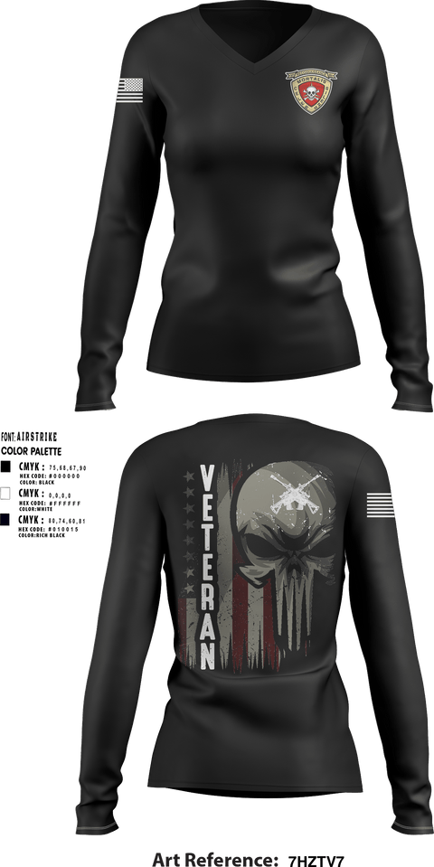 Women's Long Sleeve Vneck Shirt, 3d Reconnaissance Batallion, Marines, Teamtime, Team time, sublimation, custom sports apparel, team uniforms, spirit wear, spiritwear, sports uniforms, custom shirts, team store, custom team store, fundraiser sports, apparel fundraiser