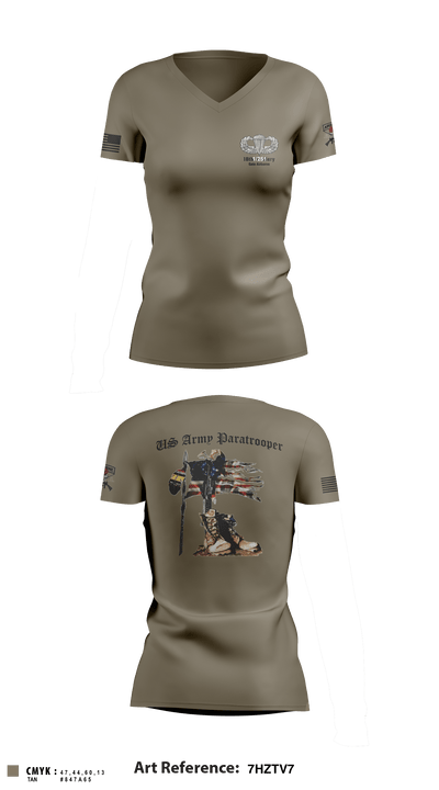 18th FA BDE Airborne 33985132 Women's Short Sleeve V-neck Shirt - 2