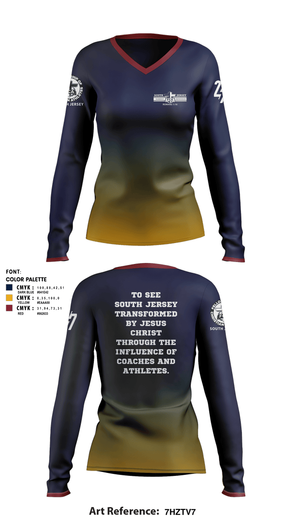 Women's Long Sleeve Vneck Shirt, FCA ( Fellowship of Christian Athletes ) South Jersey, Spirit Store, Teamtime, Team time, sublimation, custom sports apparel, team uniforms, spirit wear, spiritwear, sports uniforms, custom shirts, team store, custom team store, fundraiser sports, apparel fundraiser