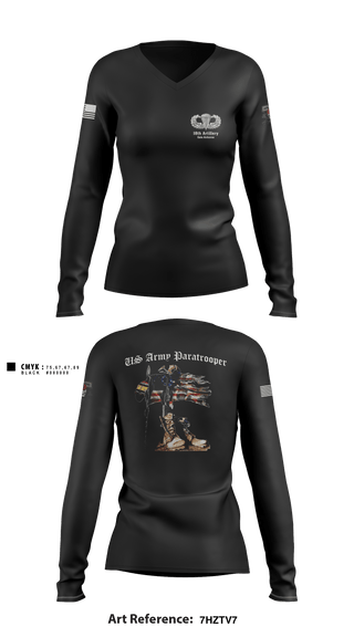 Women's Long Sleeve Vneck Shirt, 18th FA BDE Airborne, Army, Teamtime, Team time, sublimation, custom sports apparel, team uniforms, spirit wear, spiritwear, sports uniforms, custom shirts, team store, custom team store, fundraiser sports, apparel fundraiser