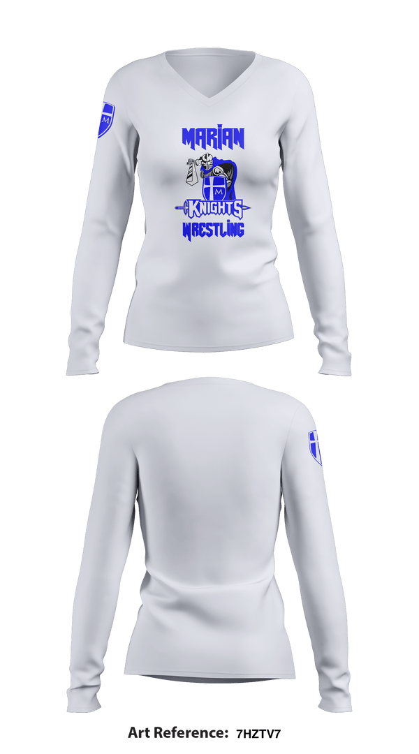 Women's Long Sleeve Vneck Shirt, Marian High School Wrestling, Wrestling, Teamtime, Team time, sublimation, custom sports apparel, team uniforms, spirit wear, spiritwear, sports uniforms, custom shirts, team store, custom team store, fundraiser sports, apparel fundraiser