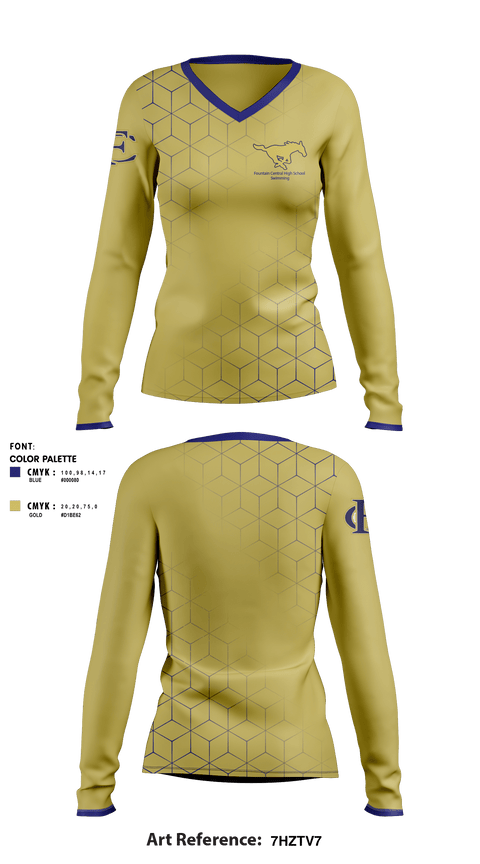 Women's Long Sleeve Vneck Shirt, Fountain Central High School Swimming, Swimming, Teamtime, Team time, sublimation, custom sports apparel, team uniforms, spirit wear, spiritwear, sports uniforms, custom shirts, team store, custom team store, fundraiser sports, apparel fundraiser