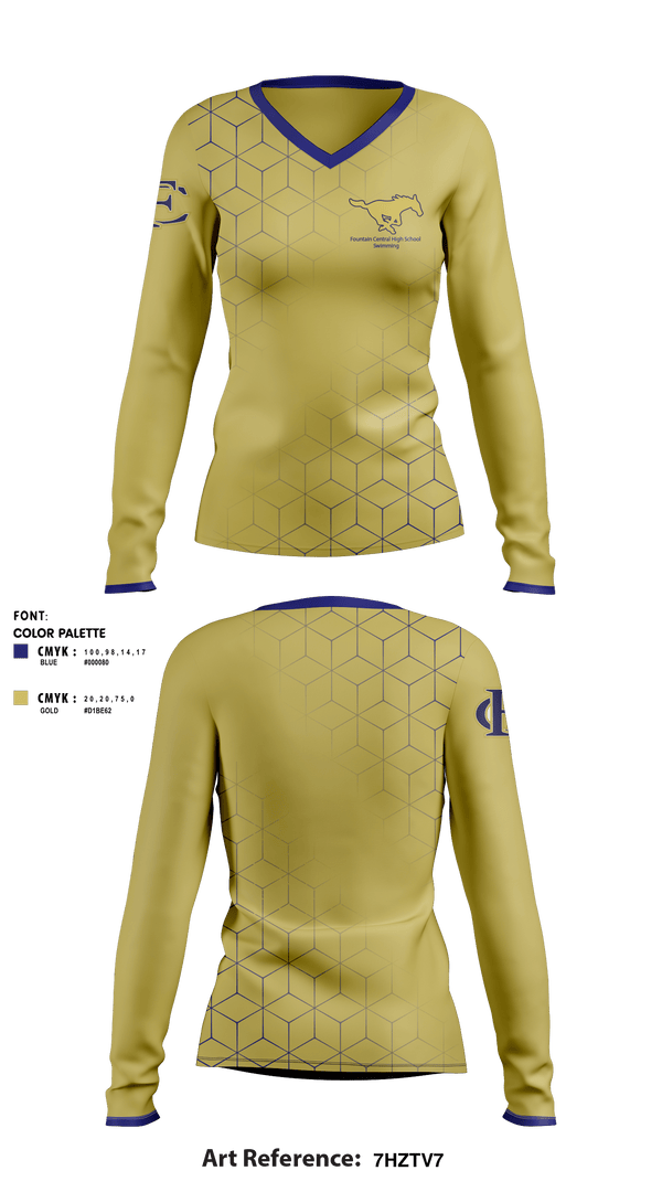 Women's Long Sleeve Vneck Shirt, Fountain Central High School Swimming, Swimming, Teamtime, Team time, sublimation, custom sports apparel, team uniforms, spirit wear, spiritwear, sports uniforms, custom shirts, team store, custom team store, fundraiser sports, apparel fundraiser