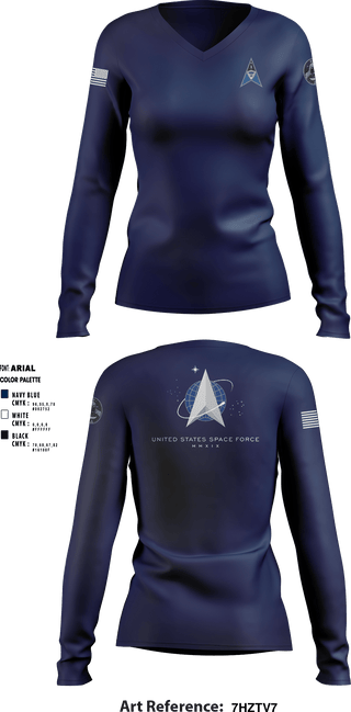 Women's Long Sleeve Vneck Shirt, , Space Force, Teamtime, Team time, sublimation, custom sports apparel, team uniforms, spirit wear, spiritwear, sports uniforms, custom shirts, team store, custom team store, fundraiser sports, apparel fundraiser