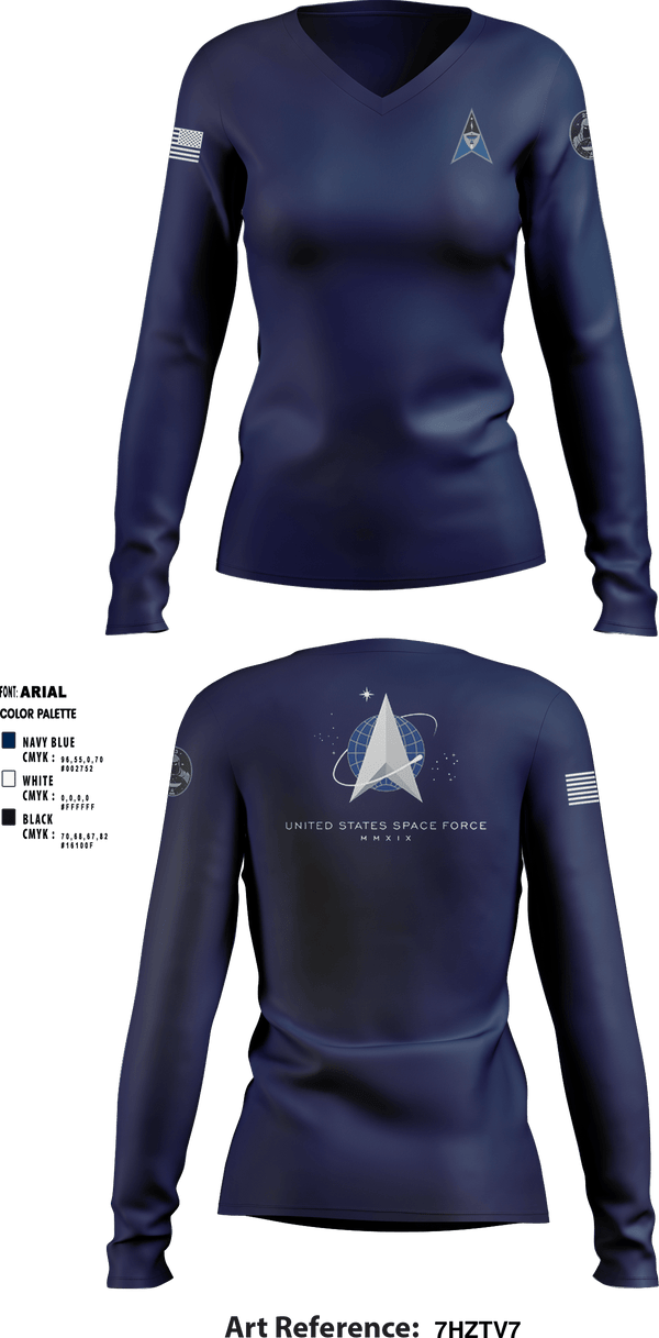 Women's Long Sleeve Vneck Shirt, , Space Force, Teamtime, Team time, sublimation, custom sports apparel, team uniforms, spirit wear, spiritwear, sports uniforms, custom shirts, team store, custom team store, fundraiser sports, apparel fundraiser